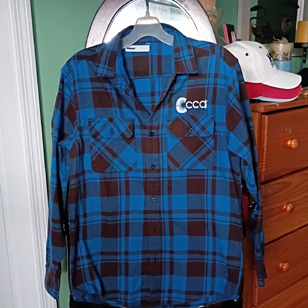Port Authority Blue and Brown Checkered Men's Shirt